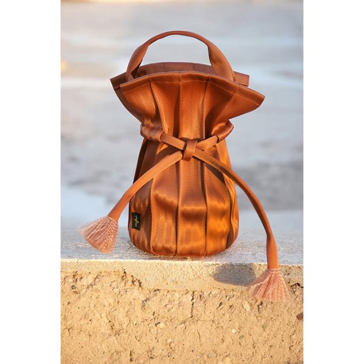 Ecrin Orange Bronze Handbag made from seatbelt