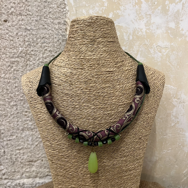 Upcycling black and purple Necklace made from ties