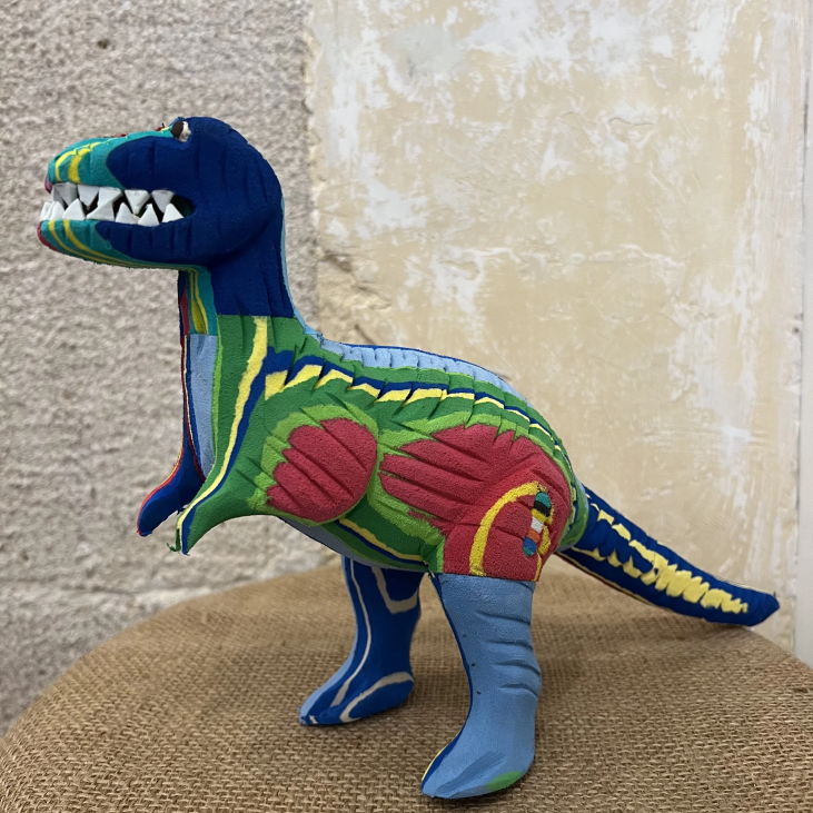 Rexy T-rex tyranosaur made with upcycled flip flops