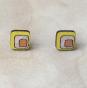 Small Square upcycled Wooden earrings Color : Yellow/orange