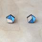 Small Square upcycled Wooden earrings Color : Blue
