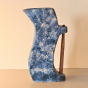 Blue ceramic design vase with wooden handle