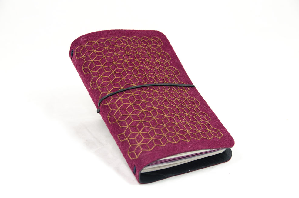 Embroidered Ridori recycled felt and tyre tube notebook